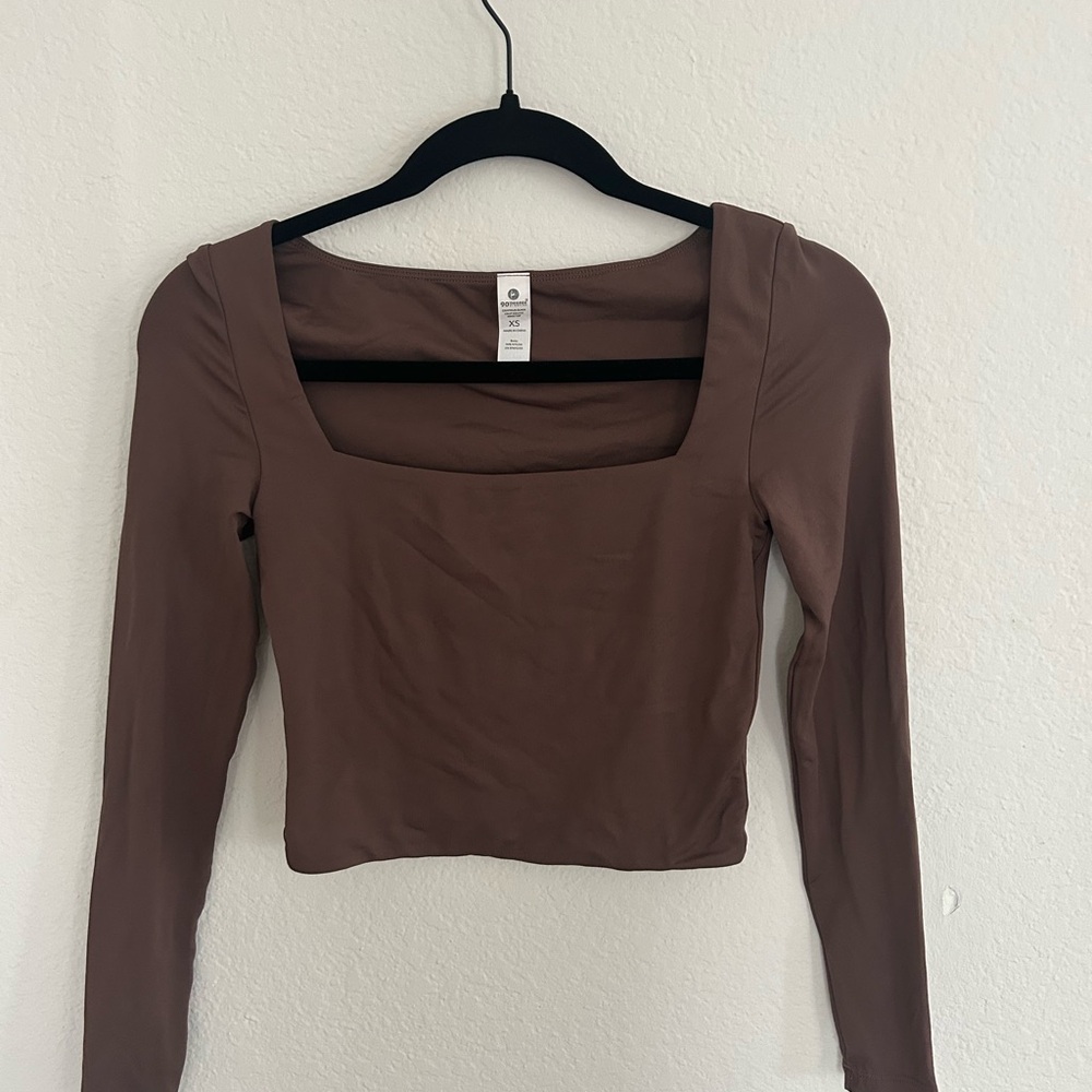 Brown Long Sleeve Square Neck Top